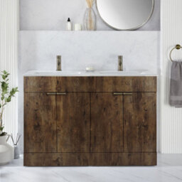Homestylestore 1210mm Dark Oak Floorstanding Bathroom Vanity Unit Double Basin And Aged Gold Finger Pull Handle - thumbnail 2