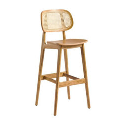 Tunesh Barstool - Natural Oak - Natural Rattan Back
