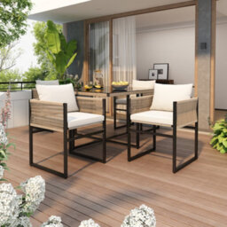 Btm 5-Piece Garden Dining Set, Rope & Iron, 5mm Glass Table, 4 Stackable Chairs - thumbnail 3