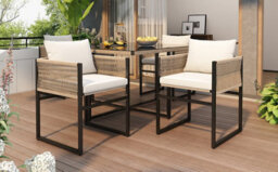 Btm 5-Piece Garden Dining Set, Rope & Iron, 5mm Glass Table, 4 Stackable Chairs - thumbnail 5