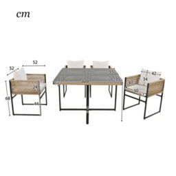 Btm 5-Piece Garden Dining Set, Rope & Iron, 5mm Glass Table, 4 Stackable Chairs - thumbnail 7