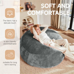 Abrihome 5-Foot Bean Bag Sofa Chair: Ultra-Soft Reading Lounger For Adults, Perfect For Bedroom, Balcony And Cozy Corners, Dark Gray - thumbnail 2