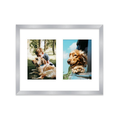 14X11 Inch 2 Opening Photo Collage Frame, Display Two 7X5 Inch Photos, Multi Aperture Family Picture Frame, Silver - image 1