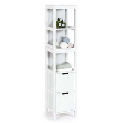 5 Tier Bathroom Tall Cabinet Storage Organizer Rack Stand Cupboard 2 Drawers - image 1