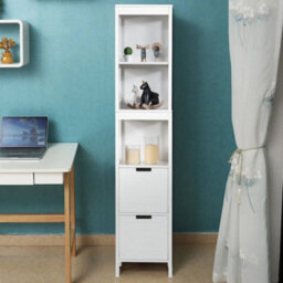 5 Tier Bathroom Tall Cabinet Storage Organizer Rack Stand Cupboard 2 Drawers - thumbnail 3