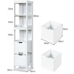 5 Tier Bathroom Tall Cabinet Storage Organizer Rack Stand Cupboard 2 Drawers - thumbnail 2