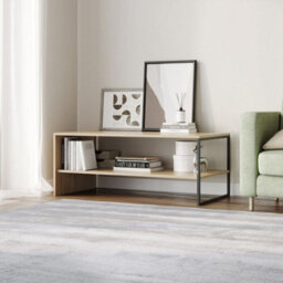 Urbn-Living Urbnliving 100Cm Width Oak Steel Frame Wooden Coffee Table & 2 X 40Cm Sofa Side End Open Storage Unit - thumbnail 2