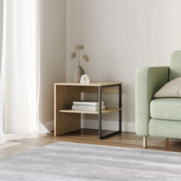 Urbn-Living Urbnliving 100Cm Width Oak Steel Frame Wooden Coffee Table & 2 X 40Cm Sofa Side End Open Storage Unit - thumbnail 6