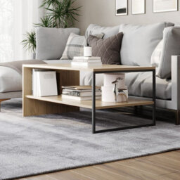 Urbn-Living Urbnliving 100Cm Width Oak Steel Frame Wooden Coffee Table & 2 X 40Cm Sofa Side End Open Storage Unit - thumbnail 5