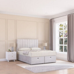 Sloomy Kansas End Lift Ottoman Bed 5Ft With Sprung Memory Mattress - Silver Plush & Headboard- King - thumbnail 2