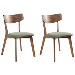 Beliani Set Of 2 Dining Chairs Holly Wood Dark Brown/ Green