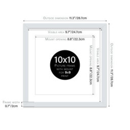 "10X10"" Light Grey Picture Frame - 10X10"" Square Frame With 9X9"" Mount For 10X10""/9X9"" Pictures Moderrn Style Thin Edge, 1 Pack" - thumbnail 2