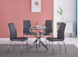 Furnizone UK Rolex 4-Seater 100Cm Round Clear Glass Dining Table And 4 Modalux Grey Chairs Faux Leather Chairs - thumbnail 2