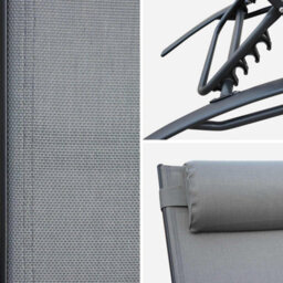 Sweeek. Pair Of Aluminium And Textilene Sun Loungers 4 Reclining Positions Louisa Anthracite 167X64X82 Cm - thumbnail 5