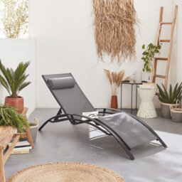 Sweeek. Pair Of Aluminium And Textilene Sun Loungers 4 Reclining Positions Louisa Anthracite 167X64X82 Cm - thumbnail 7