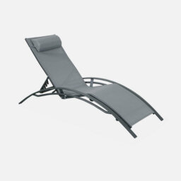 Sweeek. Pair Of Aluminium And Textilene Sun Loungers 4 Reclining Positions Louisa Anthracite 167X64X82 Cm - thumbnail 3