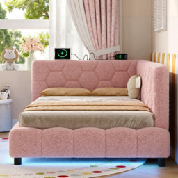 Matteo 3Ft Single Boucle Side Hydraulic Ottoman Storage Bed With Rgb Led & Usb Charging - Pink - thumbnail 6