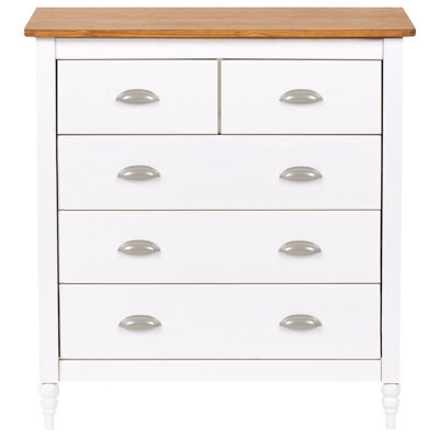 Wyld And Coco Nordicnest Sideboard White 5-Drawer Chest With Wooden Top - Solid Pine, Matt White Finish - image 1