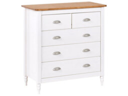 Wyld And Coco Nordicnest Sideboard White 5-Drawer Chest With Wooden Top - Solid Pine, Matt White Finish - thumbnail 3
