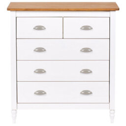 Wyld And Coco Nordicnest Sideboard White 5-Drawer Chest With Wooden Top - Solid Pine, Matt White Finish - thumbnail 1