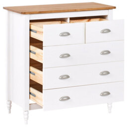 Wyld And Coco Nordicnest Sideboard White 5-Drawer Chest With Wooden Top - Solid Pine, Matt White Finish - thumbnail 5