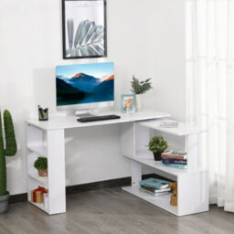 Homcom Corner Computer Desk With Rotating Design And Bookshelf, White - thumbnail 9