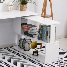 Homcom Corner Computer Desk With Rotating Design And Bookshelf, White - thumbnail 8