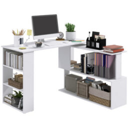 Homcom Corner Computer Desk With Rotating Design And Bookshelf, White - thumbnail 2
