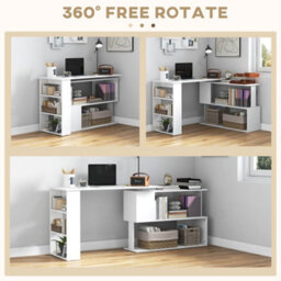 Homcom Corner Computer Desk With Rotating Design And Bookshelf, White - thumbnail 5