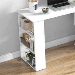 Homcom Corner Computer Desk With Rotating Design And Bookshelf, White - thumbnail 6