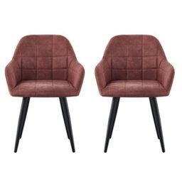 Set Of 2 Faux Matte Suede Leather Dining Chairs Accent Home & Restaurants  Pink - thumbnail 2