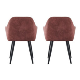 Set Of 2 Faux Matte Suede Leather Dining Chairs Accent Home & Restaurants  Pink - thumbnail 3