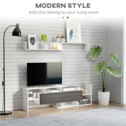 Homcom Tv Cabinet Unit W/ Wall-Mounted Shelf, Open Shelves White And Grey - thumbnail 4