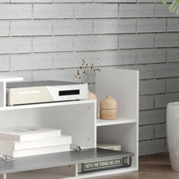 Homcom Tv Cabinet Unit W/ Wall-Mounted Shelf, Open Shelves White And Grey - thumbnail 9