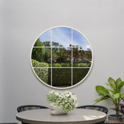 Mirroroutlet The Circulus White Metal Frame Round Garden Wall Mirror 100Cm X 100Cm