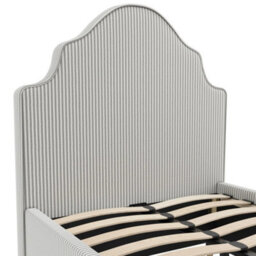 Wyld Haus Monterey Grey Thin Stripe Single Bed - Linen-Blend Upholstered Frame With Brass Cap Legs And Sprung Slats - thumbnail 2