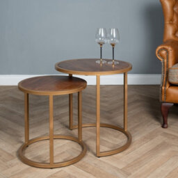Elm Home And Garden Round Nest Of Two Tables Solid Mango Wood Gold Metal End Side 58Cm X 55Cm X 55Cm Fully Assembled