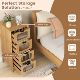 Gainoom 4-Drawer Dresser Bamboo Storage Cabinet W/ Fluted Tempered Glass Drawers - thumbnail 5