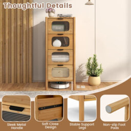 Gainoom 4-Drawer Dresser Bamboo Storage Cabinet W/ Fluted Tempered Glass Drawers - thumbnail 8