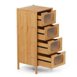 Gainoom 4-Drawer Dresser Bamboo Storage Cabinet W/ Fluted Tempered Glass Drawers - thumbnail 9