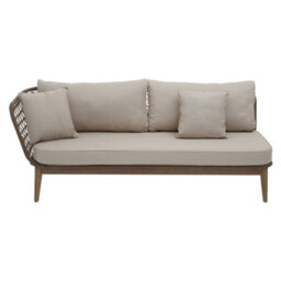 Orsina Rattan Chaise Lounge, Wooden Airy Chaise Lounge For Living Room, Bedroom, Lounger With Grey Cushioning - thumbnail 2