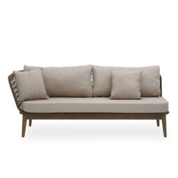 Orsina Rattan Chaise Lounge, Wooden Airy Chaise Lounge For Living Room, Bedroom, Lounger With Grey Cushioning - thumbnail 1