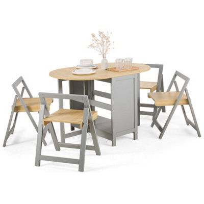 Vonhaus Foldable Table And Chairs Set 4, Grey Dining Room Set With Drop Leaf Table & Folding Chairs, Butterfly Dining Set, Firbeck - image 1