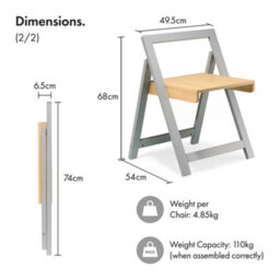 Vonhaus Foldable Table And Chairs Set 4, Grey Dining Room Set With Drop Leaf Table & Folding Chairs, Butterfly Dining Set, Firbeck - thumbnail 9