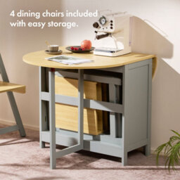 Vonhaus Foldable Table And Chairs Set 4, Grey Dining Room Set With Drop Leaf Table & Folding Chairs, Butterfly Dining Set, Firbeck - thumbnail 6