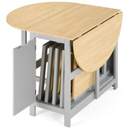 Vonhaus Foldable Table And Chairs Set 4, Grey Dining Room Set With Drop Leaf Table & Folding Chairs, Butterfly Dining Set, Firbeck - thumbnail 7