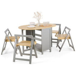 Vonhaus Foldable Table And Chairs Set 4, Grey Dining Room Set With Drop Leaf Table & Folding Chairs, Butterfly Dining Set, Firbeck