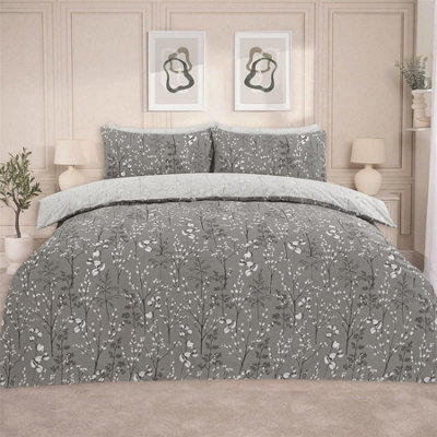 Ohs Willow Reversible Floral Bedding Set Duvet Cover With Pillowcase, Grey - Superking - image 1