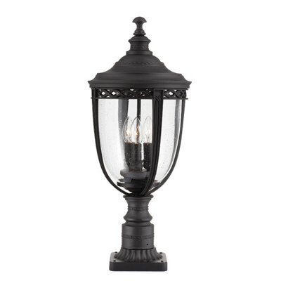 Stylish Outdoor Ip44 3 Bulb Led Pedestal Light - Black Finish
