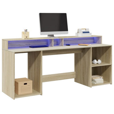 Berkfield Desk With Led Lights Sonoma Oak 200X55X91 Cm Engineered Wood - image 1